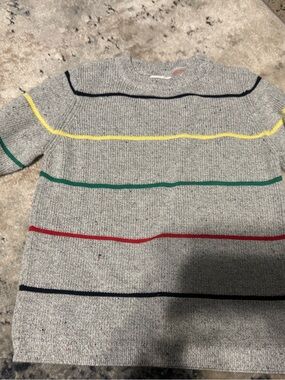 Zara Gray Crewneck Sweater with Multicolor Stripes